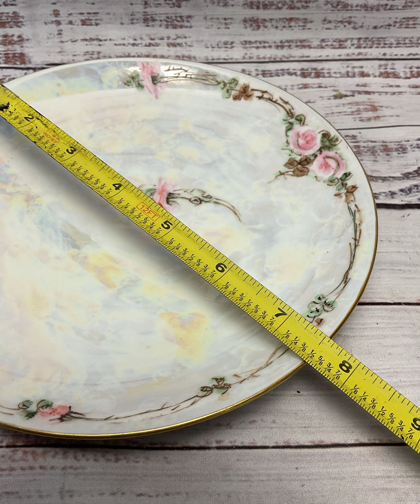 Vintage E. V. Frieze Iridescent Hand Painted Floral Design Plate 7.5"