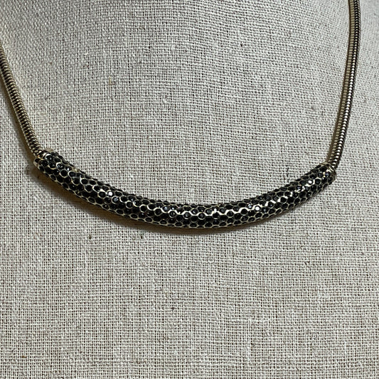 LAFAYETTE Silver Tone & Rhinestone Bar Pendant Necklace (MISSING 2 STONES)