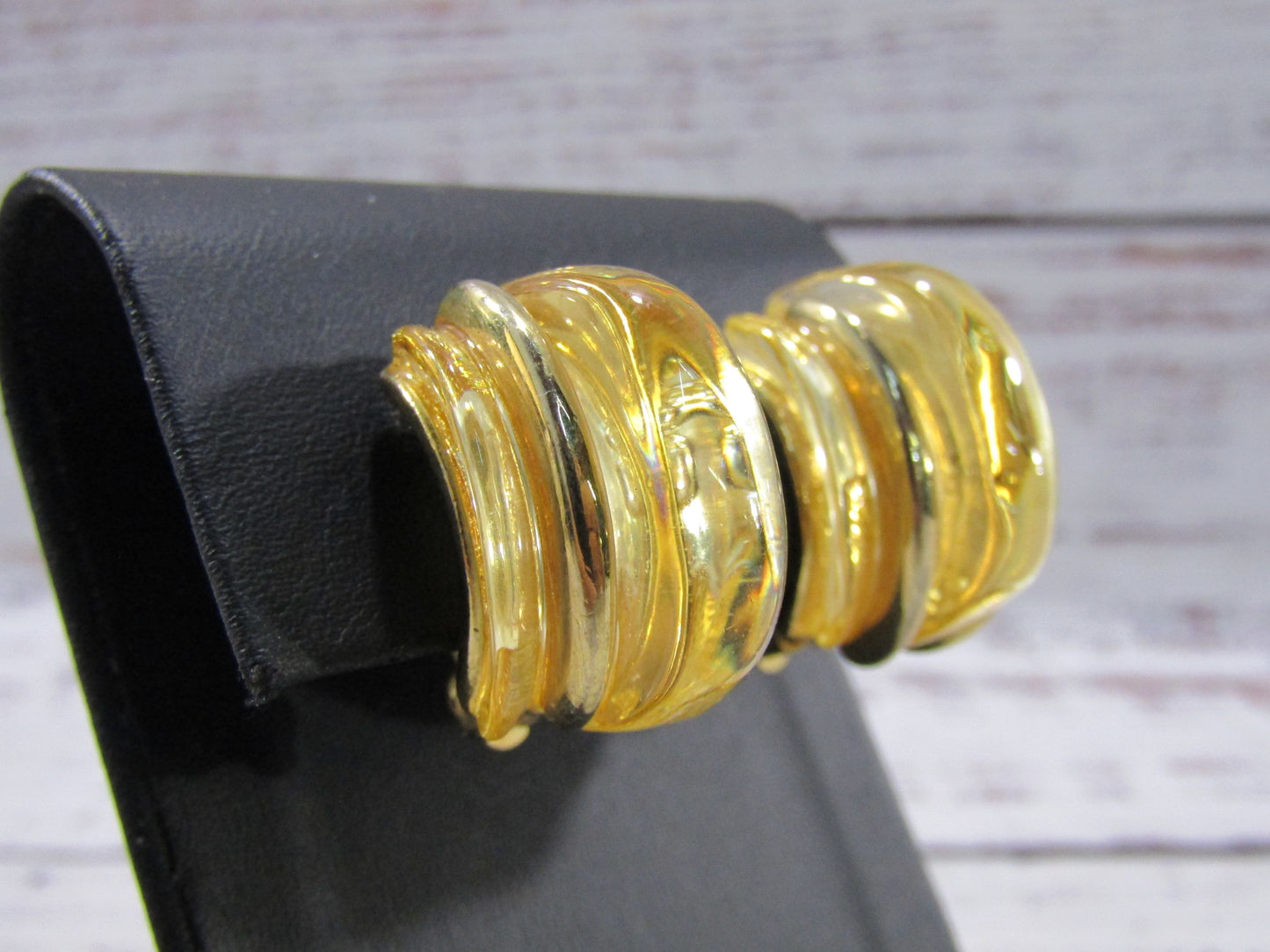 Vintage Kenneth Jay Lane Chunky Gold Plated Lucite Clip-On Earrings