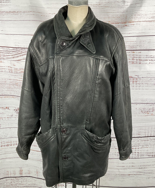 Euro Mond Of California Men's Vintage Genuine Leather Jacket Black
