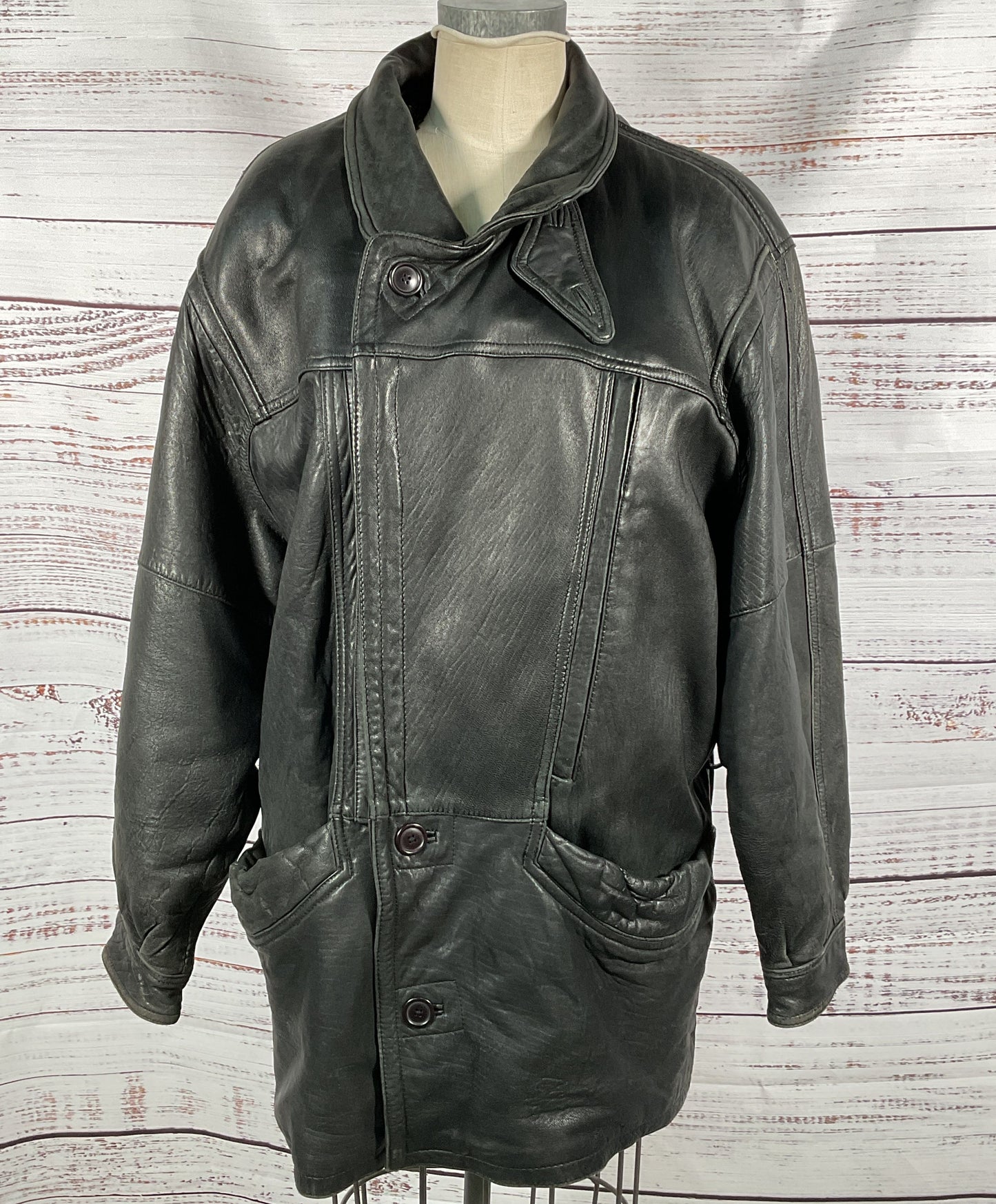 Euro Mond Of California Men's Vintage Genuine Leather Jacket Black