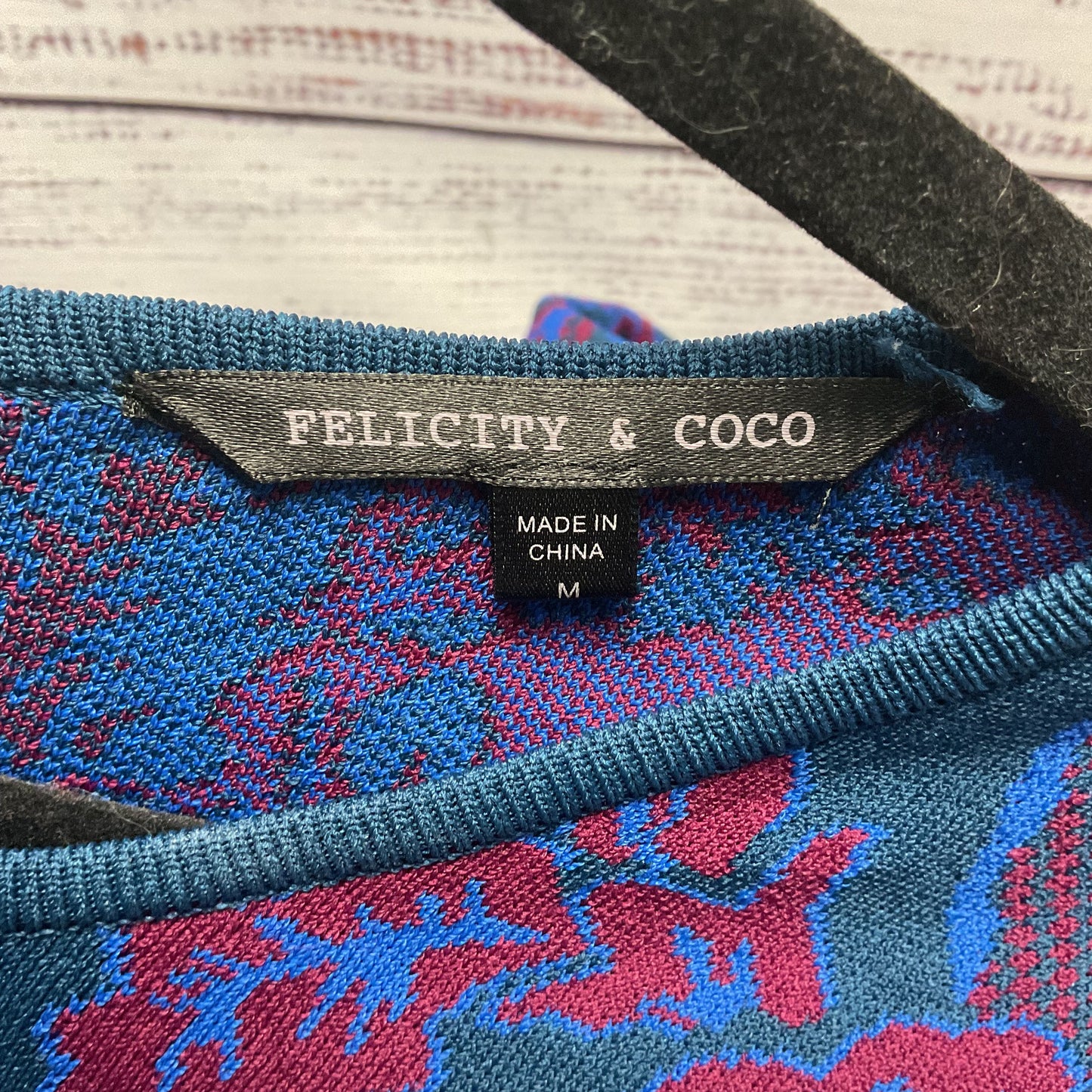Felicity and Coco Blue Red Knit Bodycon Long Sleeve Midi Dress - Size M