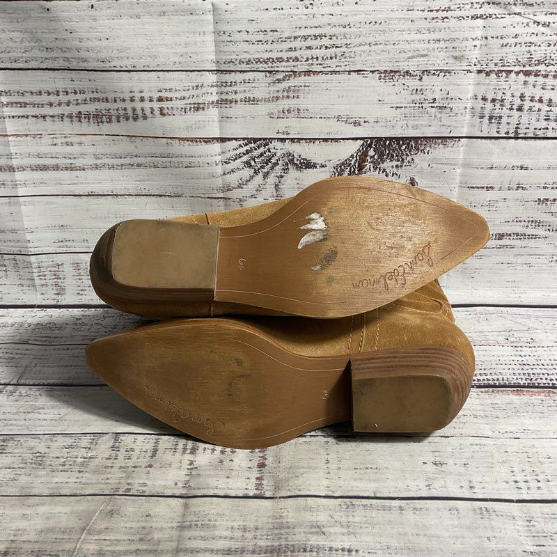 Sam Edelman Tan Suede Pointed Toe Embroidered Western Cowboy Ankle Boot sz 6.5 W