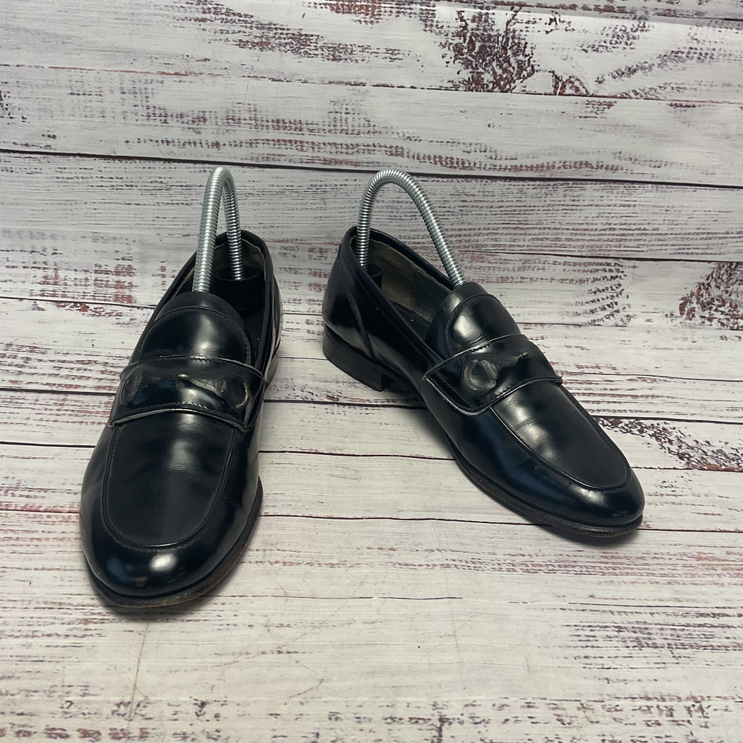 Silvano Sassetti Black Leather Distressed Horsebit Loafer Shoe Women Size 6.5