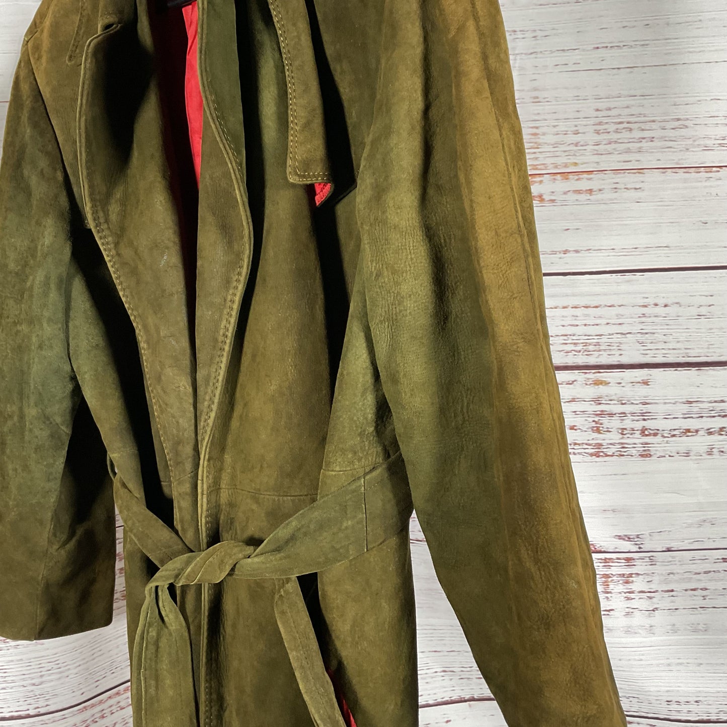 VTG. BONWIT TELLER Men's Brown/Green Suede Trench Coat- SEE MEASUREMENTS
