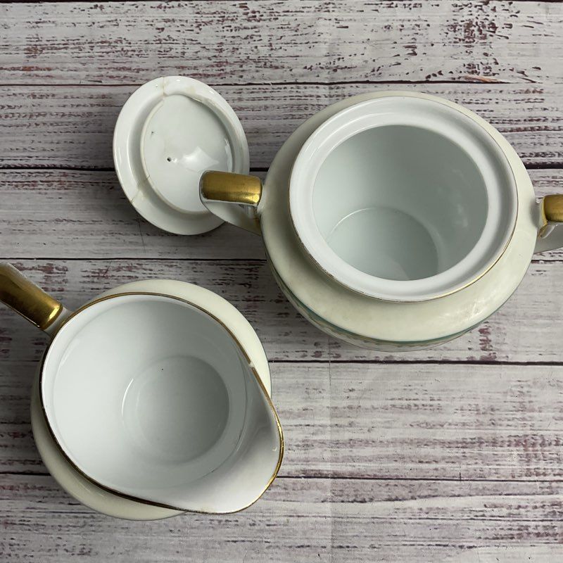 Noritake Ingram Floral Gold Trim Porcelain Creamer & Lidded Sugar Set