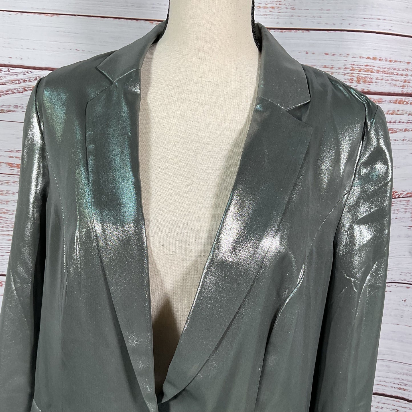 Maeve Anthropologie Zada Metallic Silver Gunmetal Green Blazer Jacket - Size 10