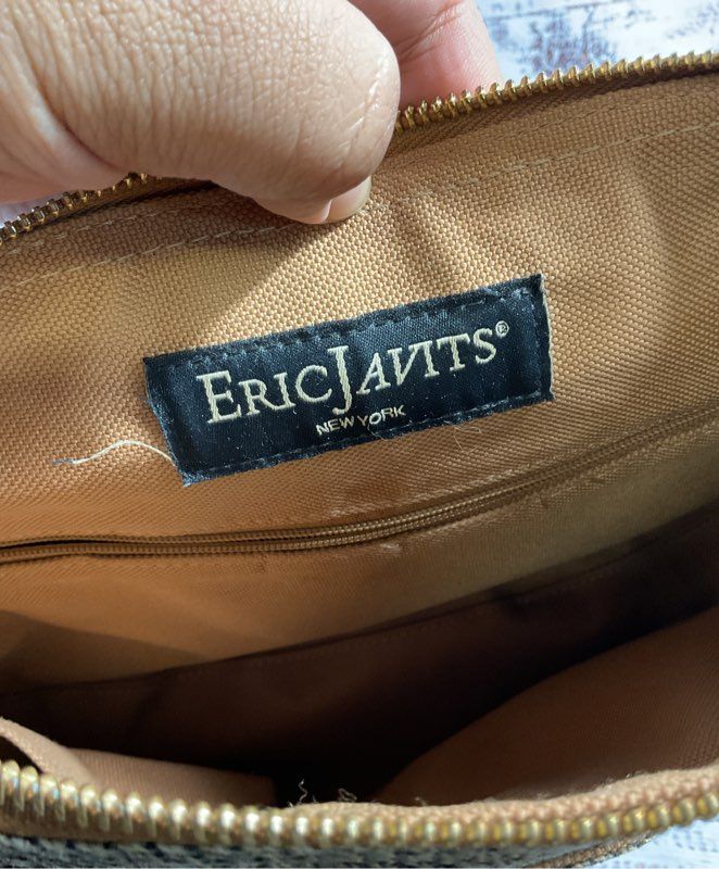 Eric Javits Women's Straw Woven Squishee Leather Strap Crossbody Bag