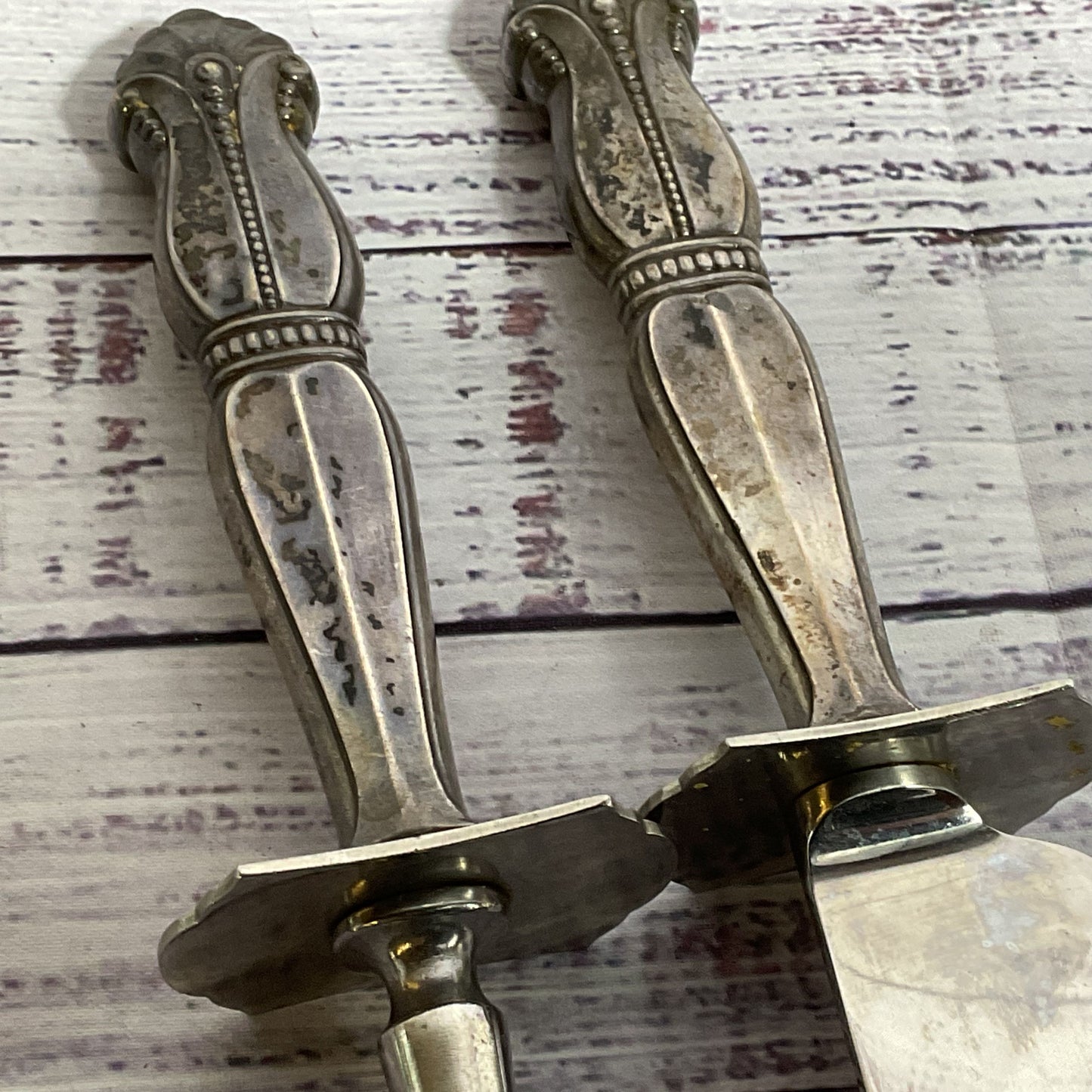VTG./ANTIQUE AMSTON SILVER CO. Sterling Carving Fork & Knife Set