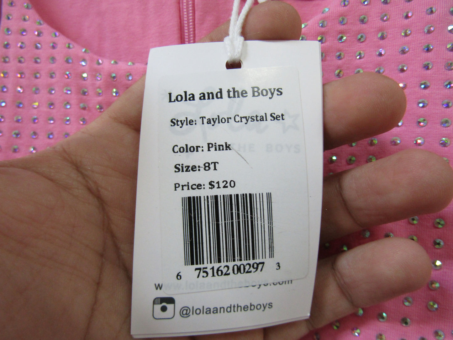 Lola + The Boys Taylor Girl's Pink Embellished Crop Top T-Shirt Size 8