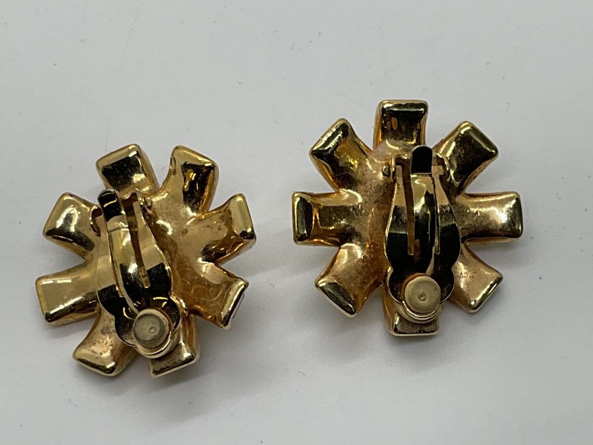 VTG. 70's Swarovski America Ltd. S.A.L. Gold Tone Swarovski Crystal Earrings- 1"