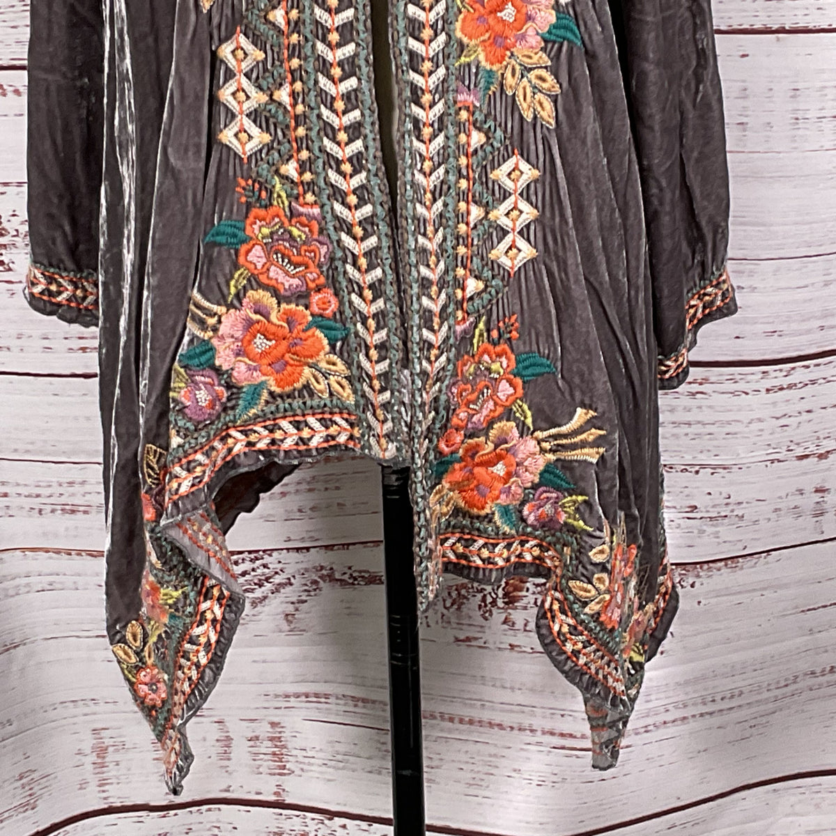NWT JOHNNY WAS Maeve Velvet Draped Embroidered Cardigan- SZ XS