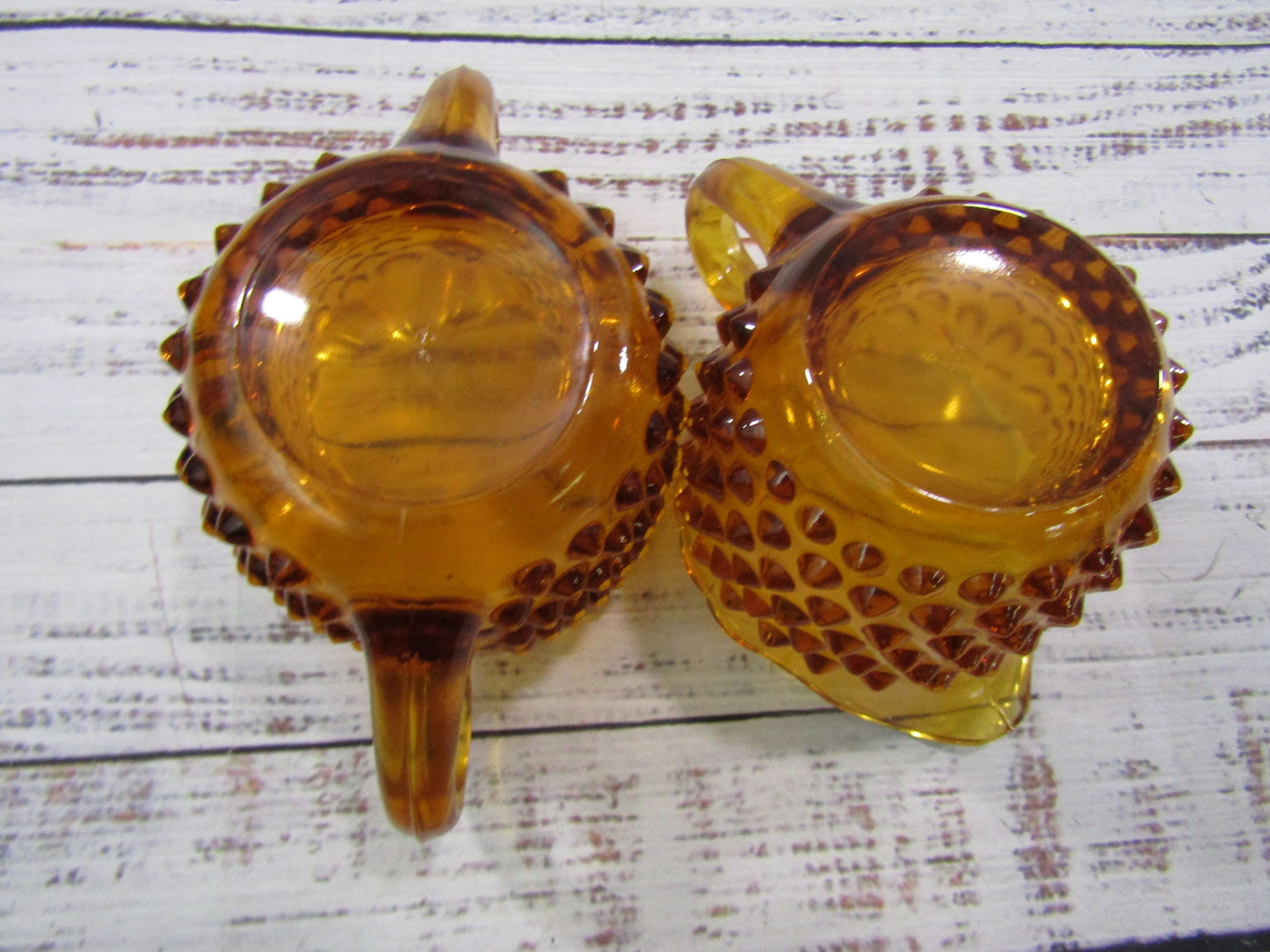 Vintage L.E. Smith Hobnail Amber Glass Creamer & Sugar Bowl
