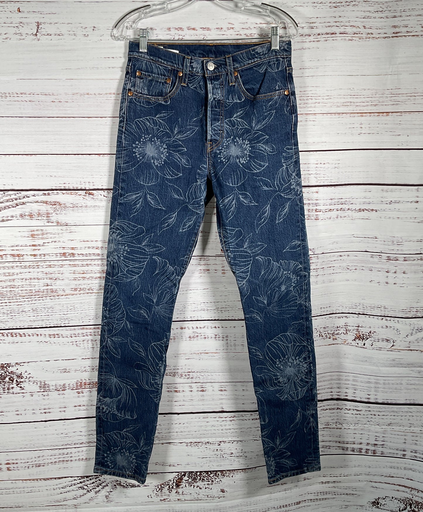 Levi's Farmgirl Flowers 501 Floral Print Skinny Jeans Blue W27 L32