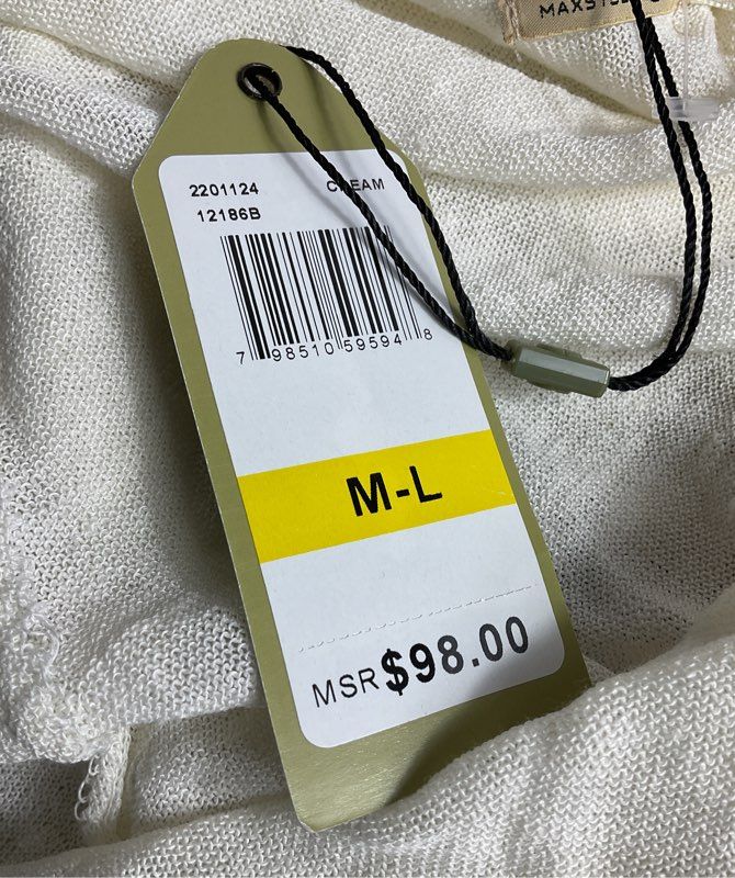 MaxStudio Linen Blend Open Front Batwing Cardigan Cream M-L
