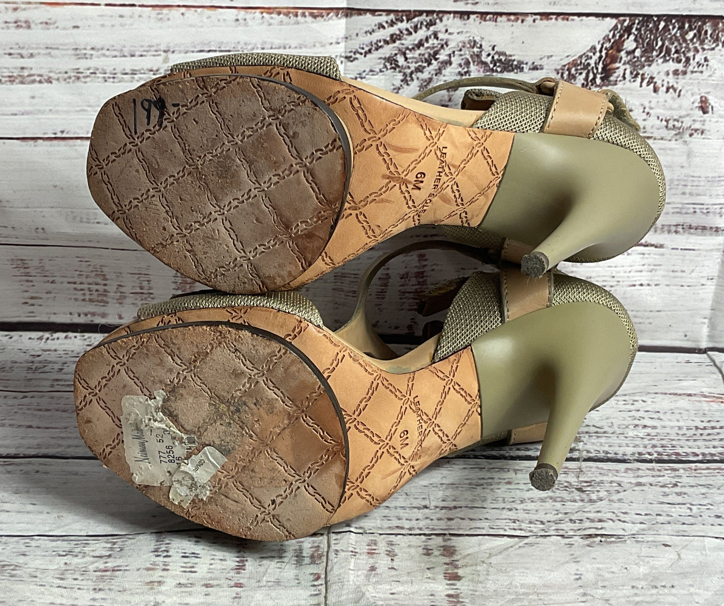 L.A.M.B Leather Charon T-Strap Sandal Beige 6