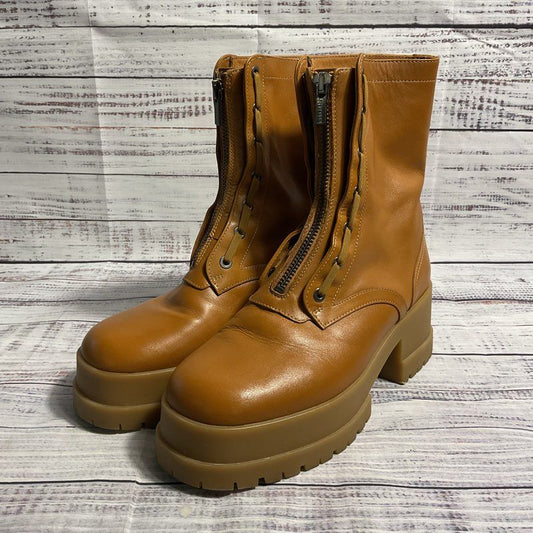 Clergerie Paris Woody Tan Leather Combat Boot Women's 8 US/38.5 EU MSRP $795