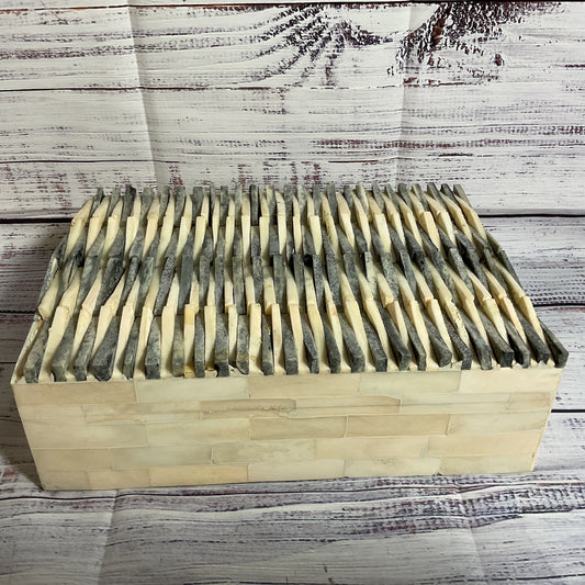 Thatched Wooden Bone Trinket Box 10" x 7"