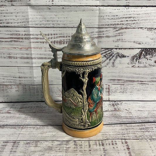 Vintage German Beer Stein W/ Lid 9.5" West German Mug