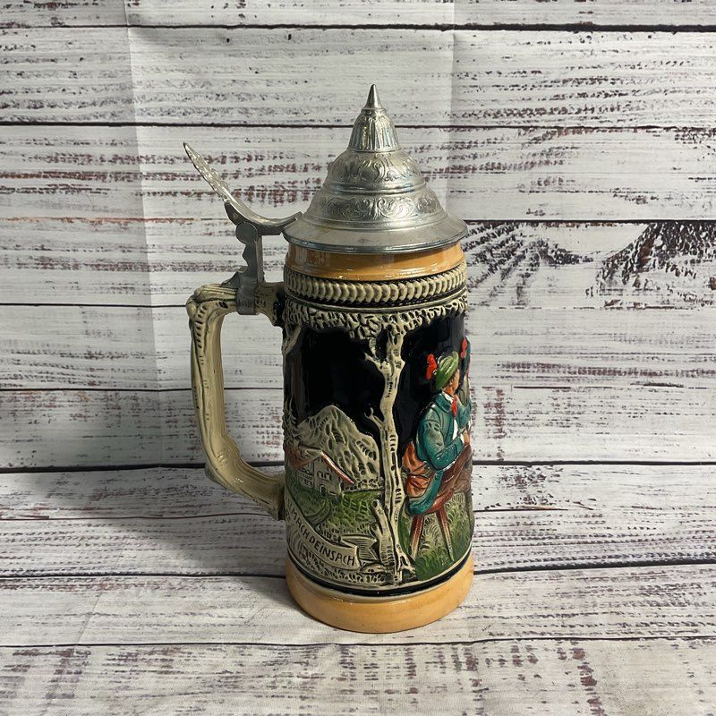 Vintage German Beer Stein W/ Lid 9.5" West German Mug