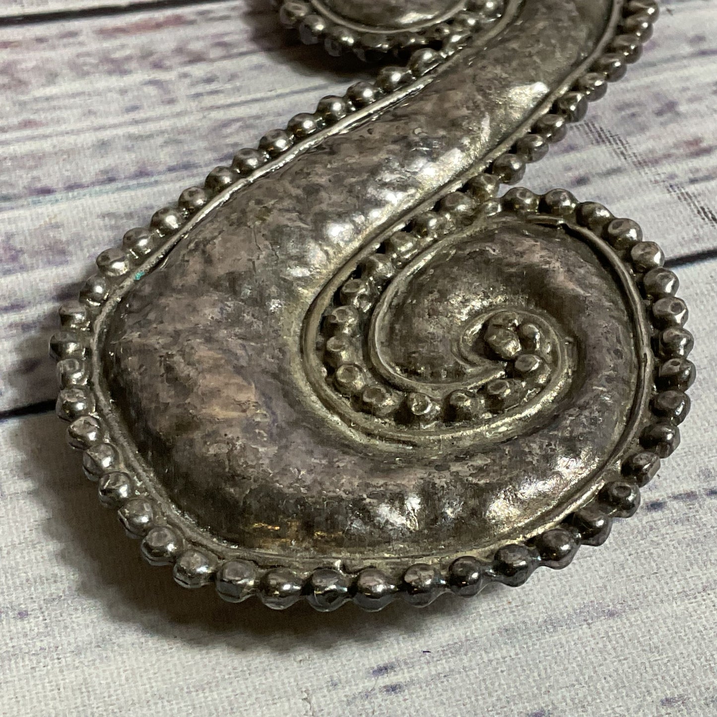 VTG. EDUARD RAMBAUD Paris Modernist Hammered Silver Tone 4" Brooch