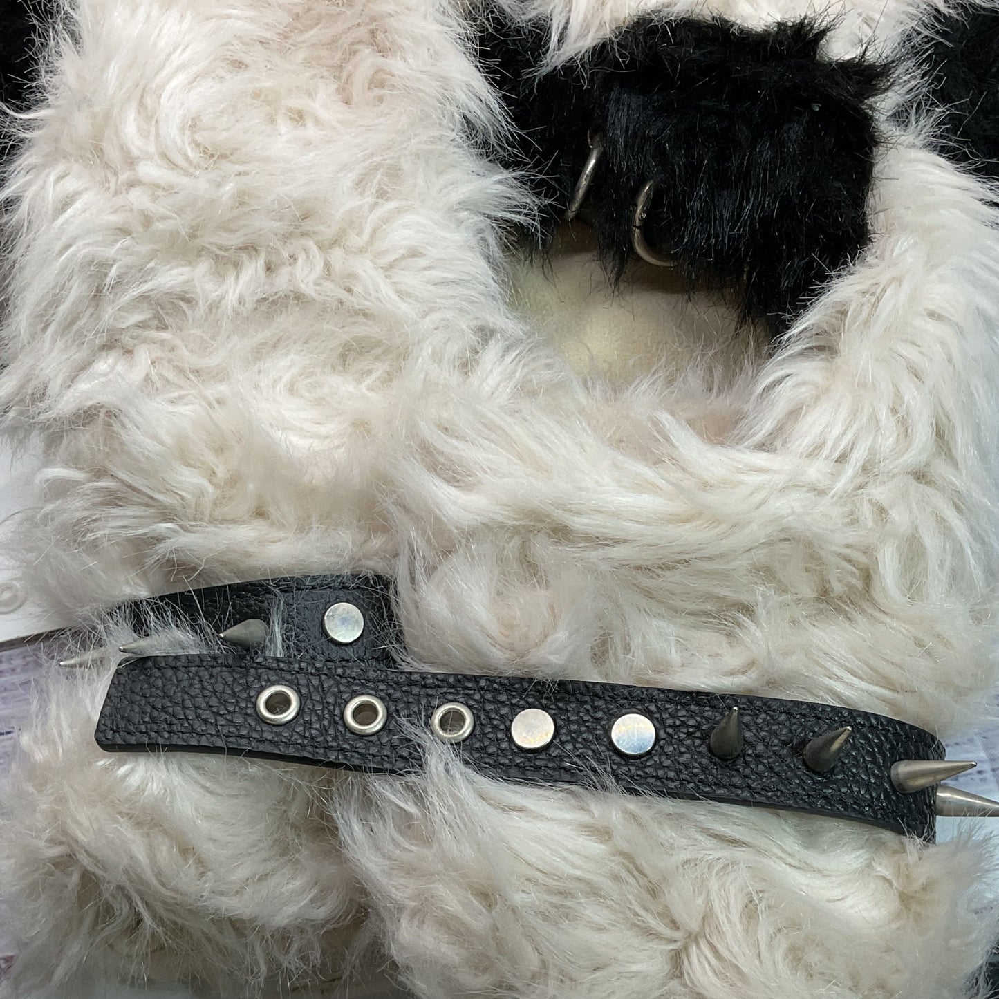 CFIERCE Faux Fur Studded Choker Punk Bunny Hoodie Hat