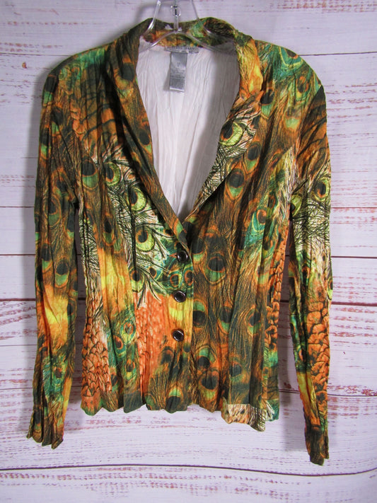 Vintage 2000's Alberto Makali Women's Multi-Color Peacock Jacket Size L
