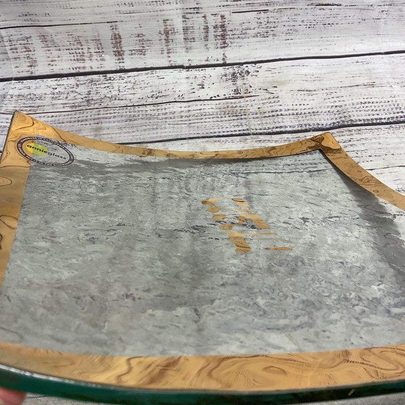 Annie Glass Gold Rim Textured Glass 10" Matzah Serving Plate
