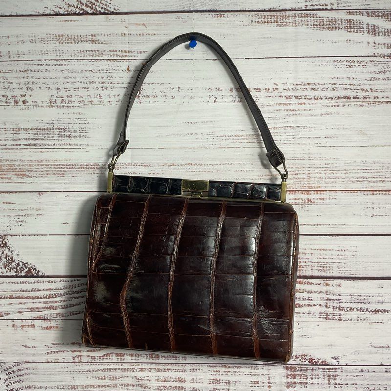 Vintage Brown Crocodile Leather Handbag Purse