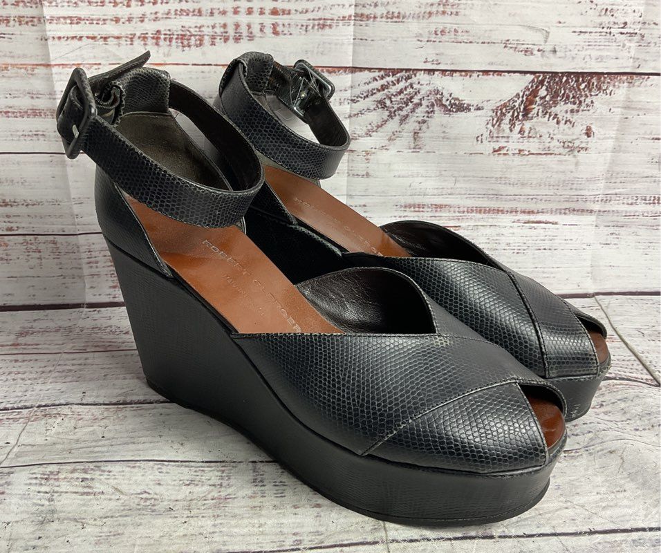 Robert Clergerie Reptile Embossed Dylan Platform Sandal Black 7