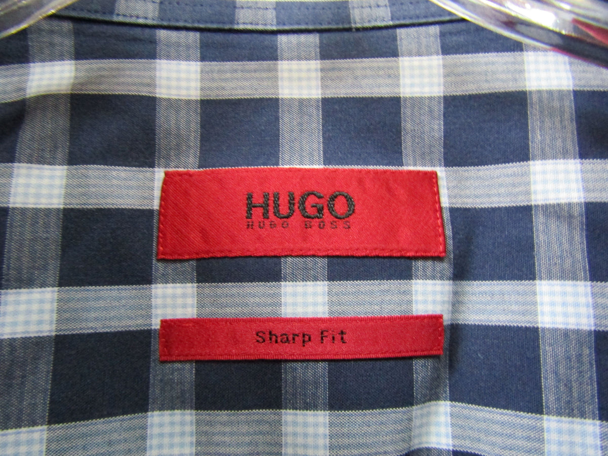 Hugo Boss Mabel Men's Blue Plaid Long Sleeve Shirt Size 17.5