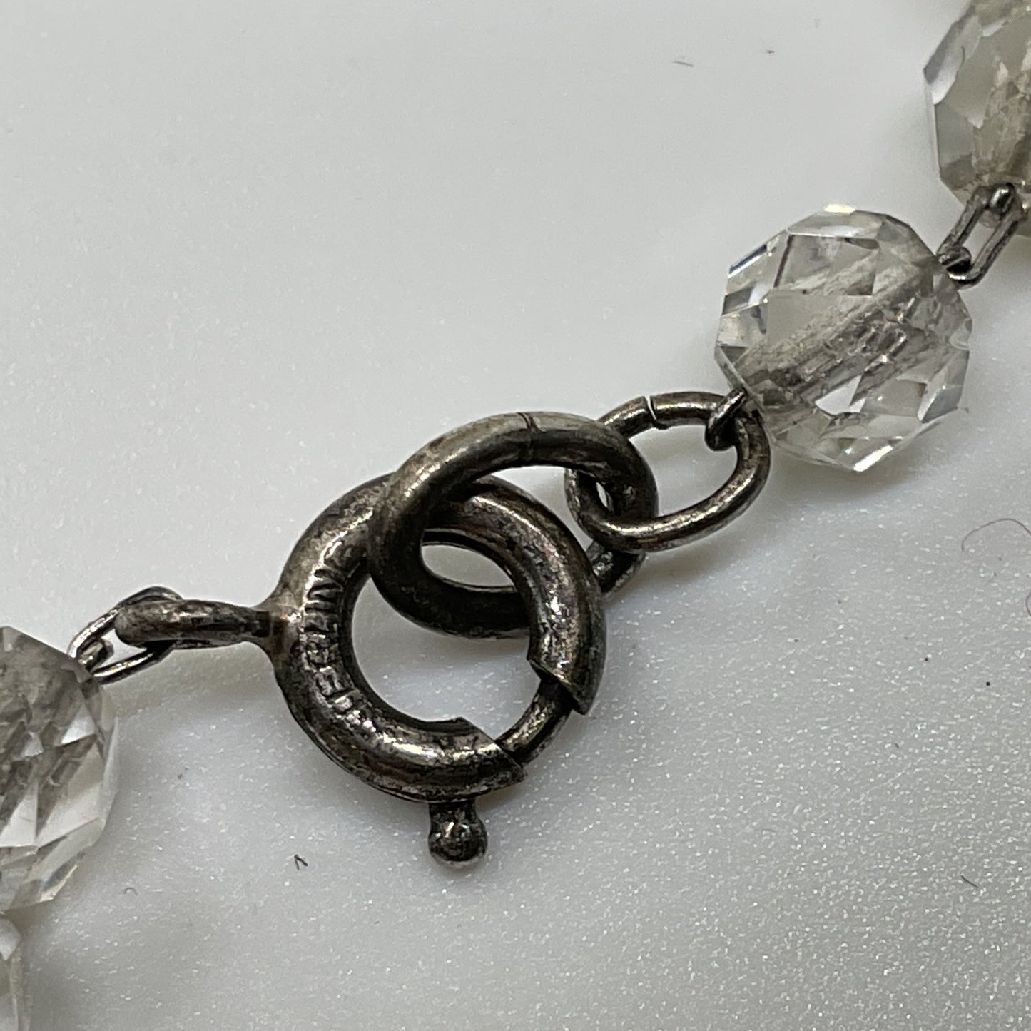 VTG. Art Deco Sterling Faceted Graduated Crystal Quartz Beaded Necklace- 14.75"