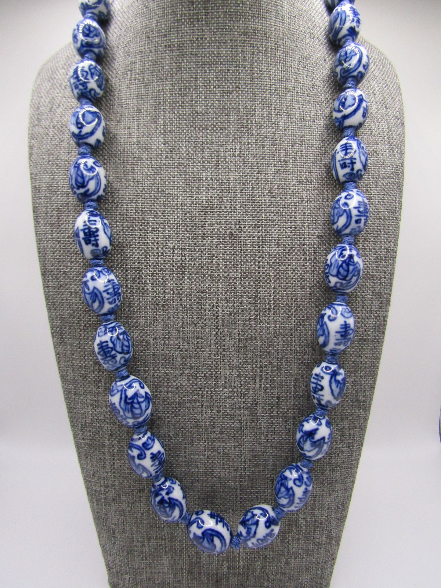 23" 13mm Hand Painted Chinese Ceramic Bead Necklace