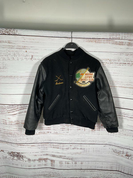 Vintage Marina Cities Hockey Club California Wool Leather Jacket Size Youth L