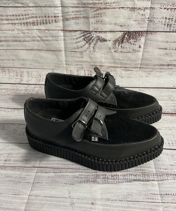 T.U.K. Women's Black Leather Platform Creeper Shoes Size 5