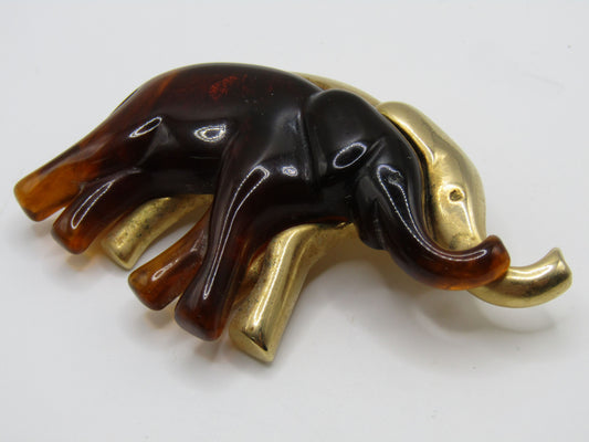 Liz Claiborne Gold Plated Resin Elephant Brooch Pin