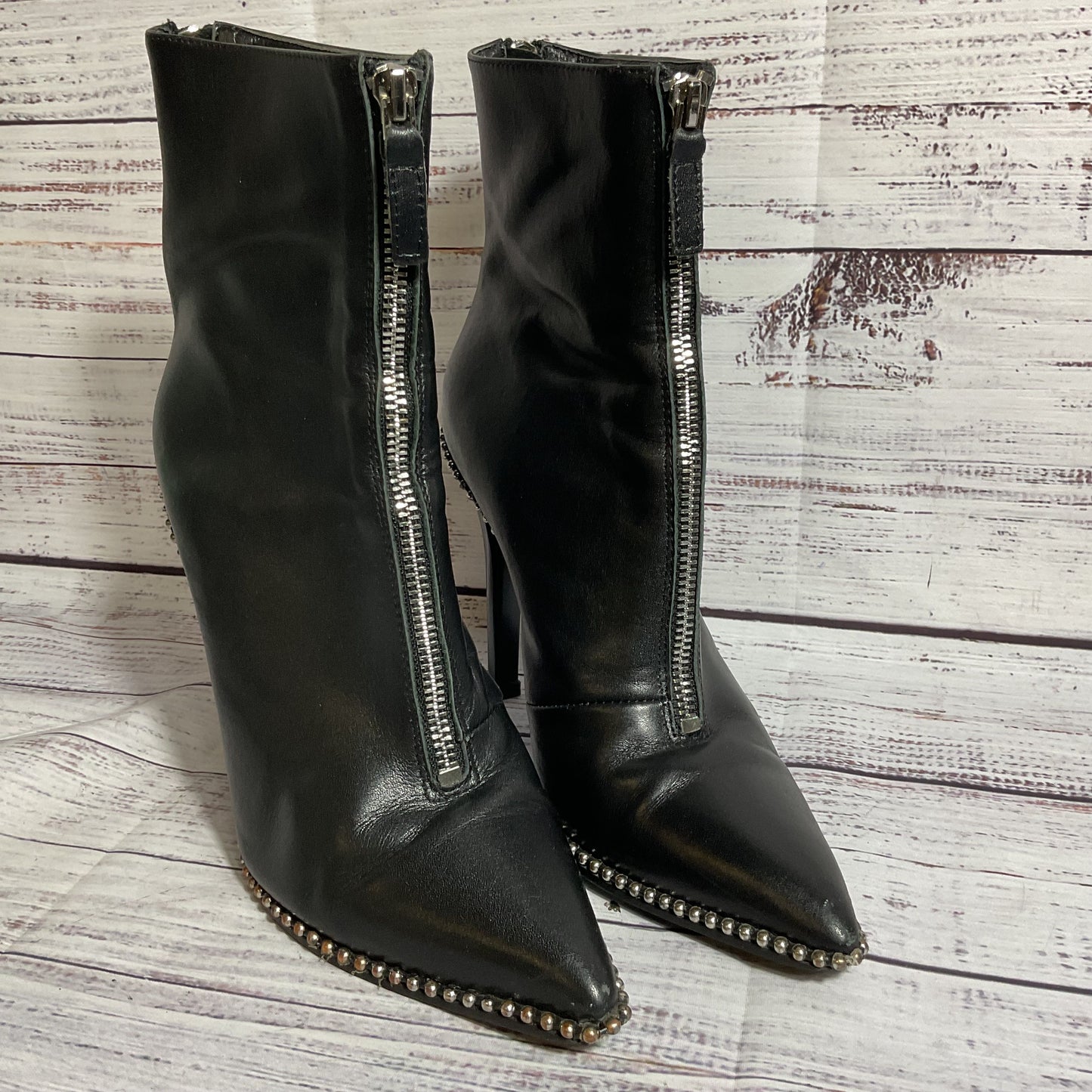 ALEXANDER WANG Eri Women's Black Studded Pointy Back Zip Booties/Boots- SZ 39