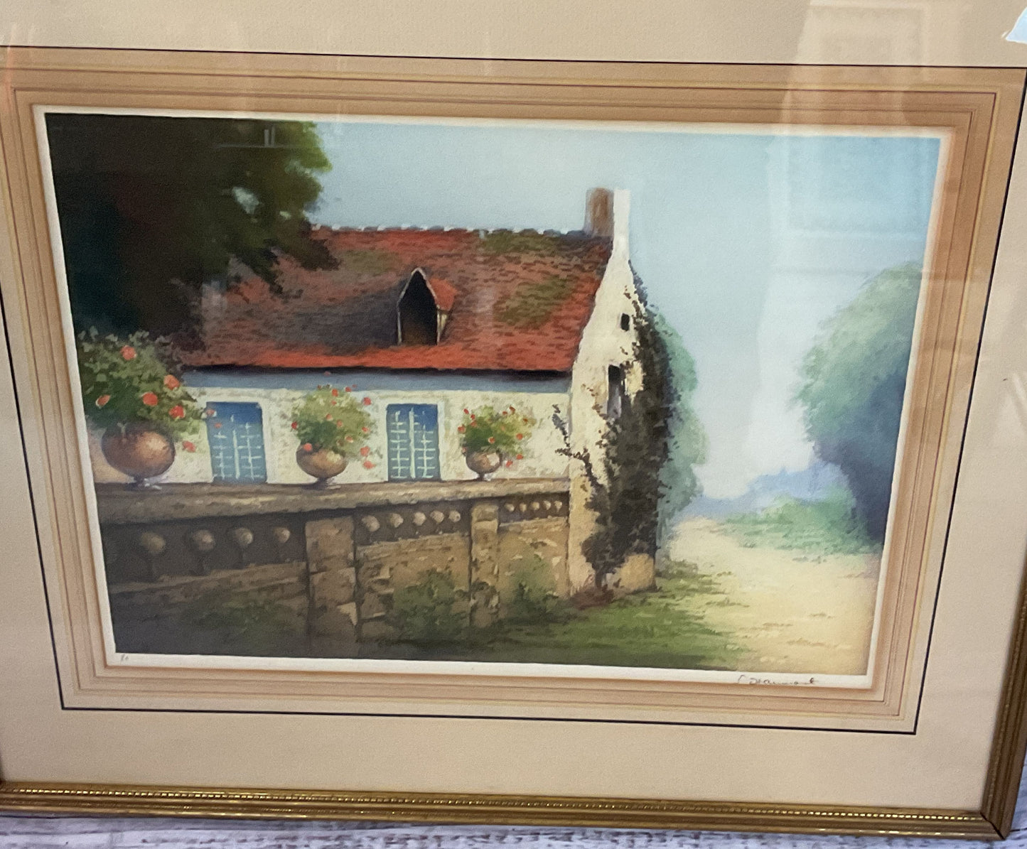 English Countryside Cottage Painting Framed Haumont Signed