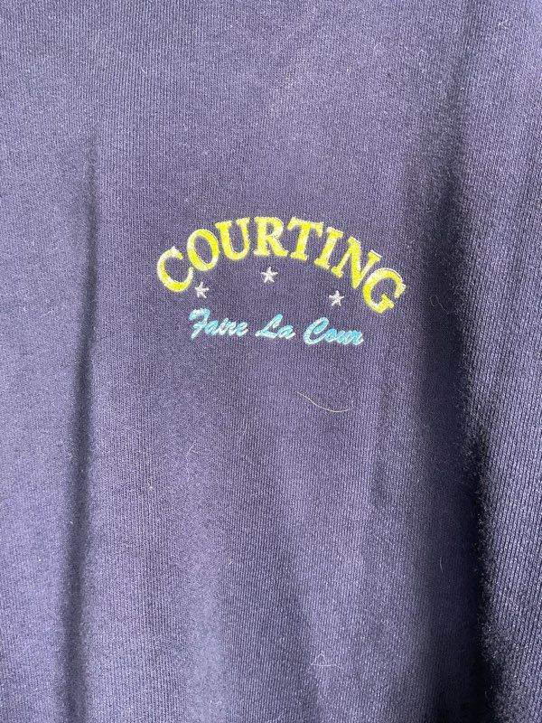 Courting Men's Navy Blue Open Crewneck Sweatshirt Size XL Back Logo Print