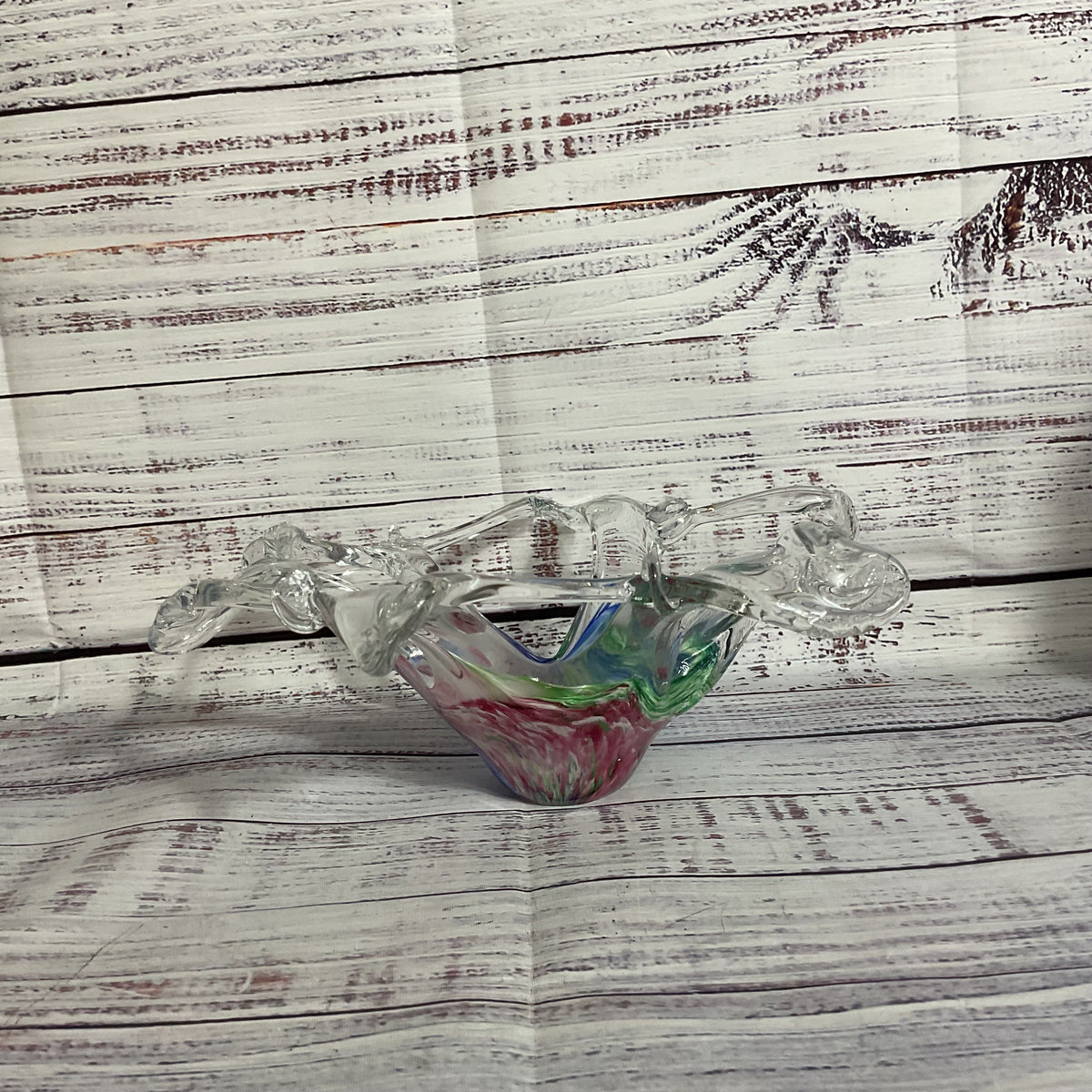 VTG. Murano Glass Pierced Starfish Shape Decorative Bowl- 3.25" x 9"