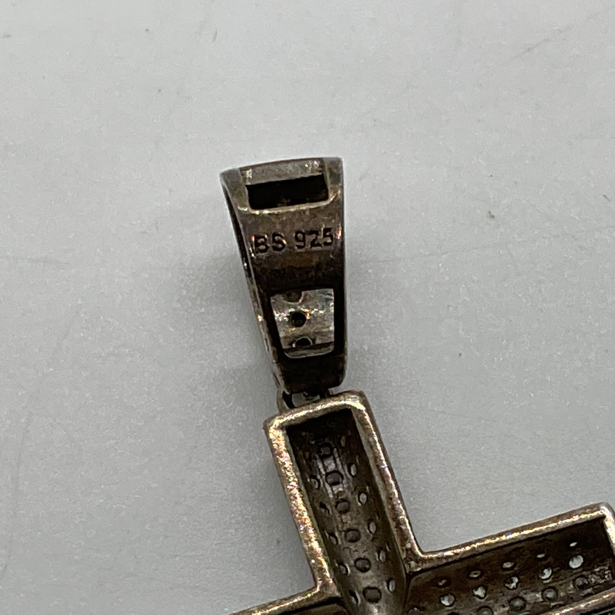 BS Sterling Silver & Rhinestone Cross 1.5" Pendant- 3.64g