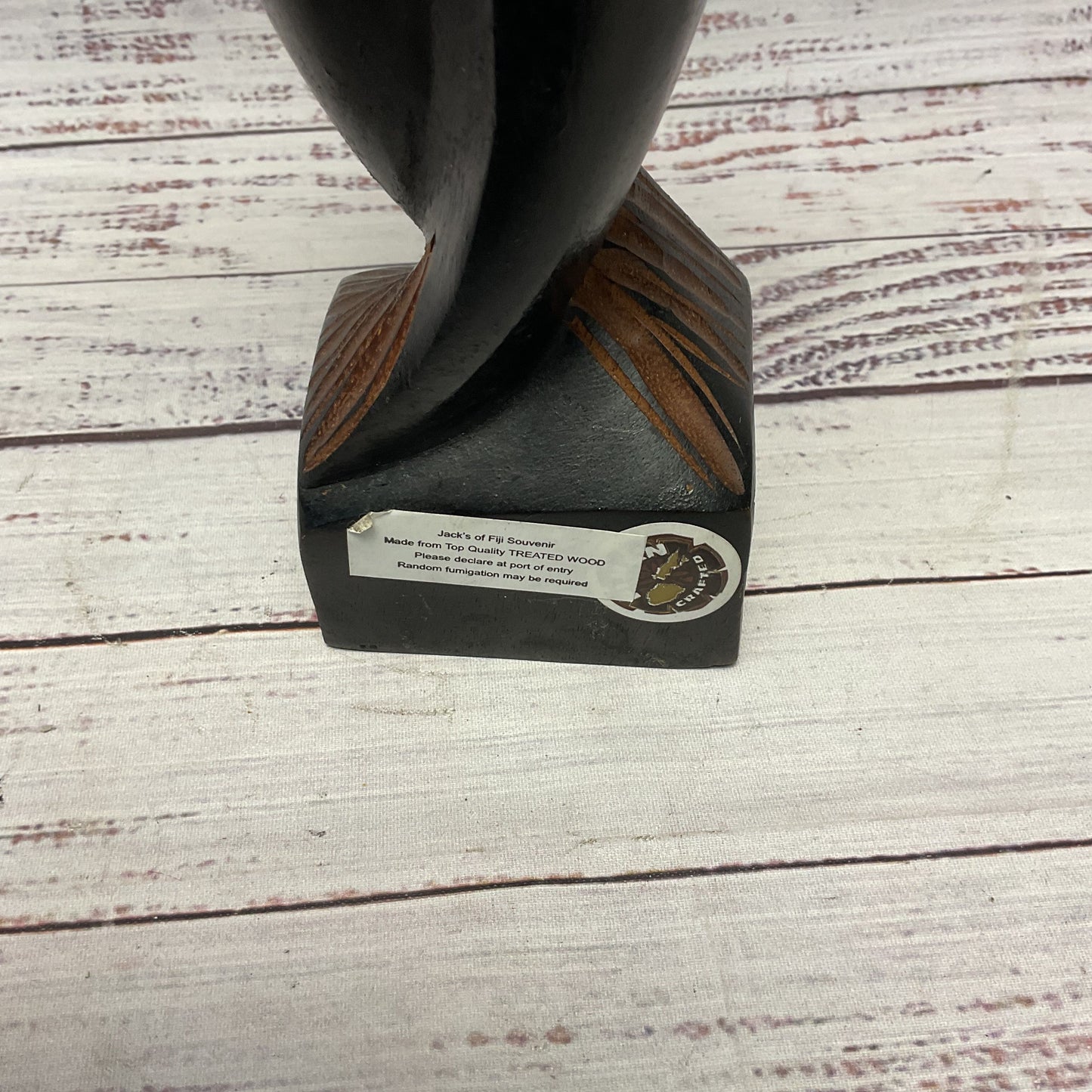 Jack's Of Fiji Hand Carved Wooden Mother Of Pearl Inlay Statue 12"