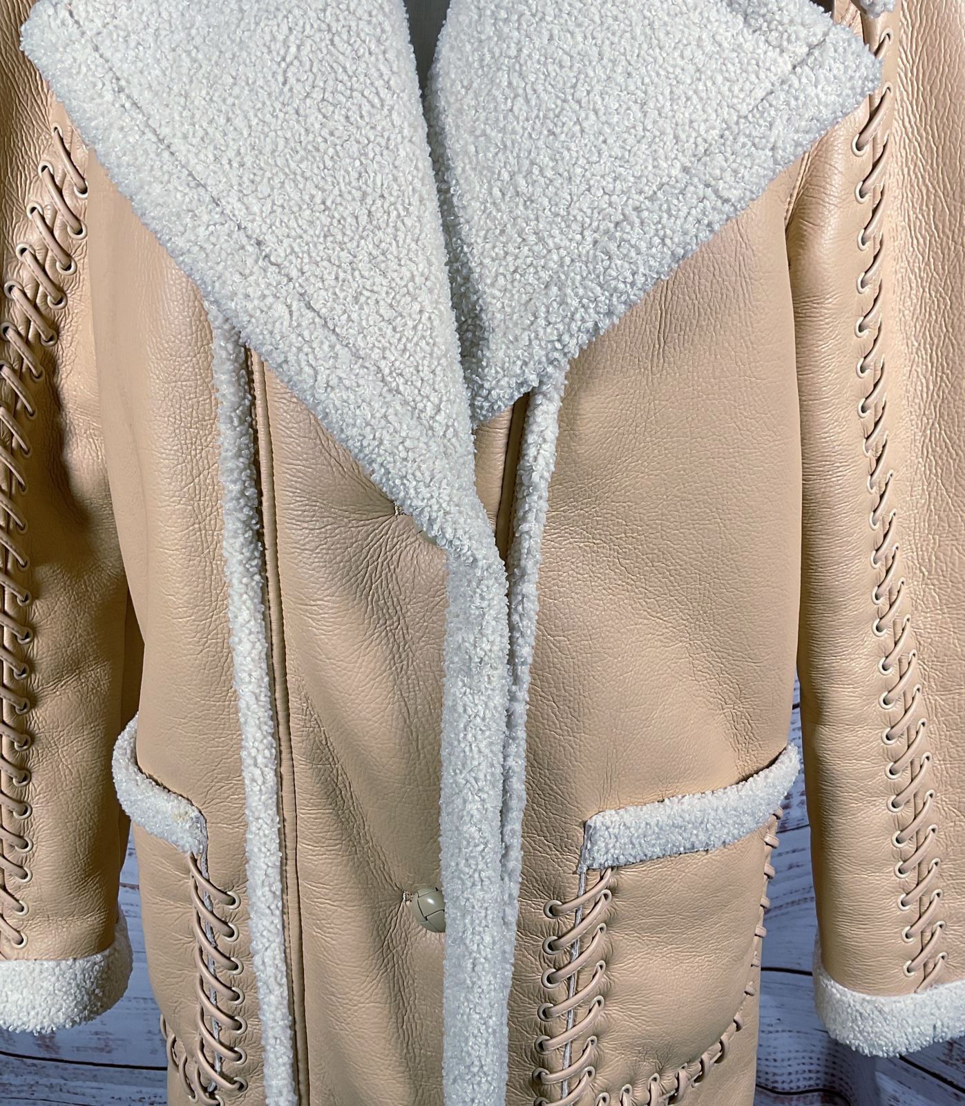 Jonathan Simkhai Windsor Vegan Sherpa Sherpa Biker Coat Scone