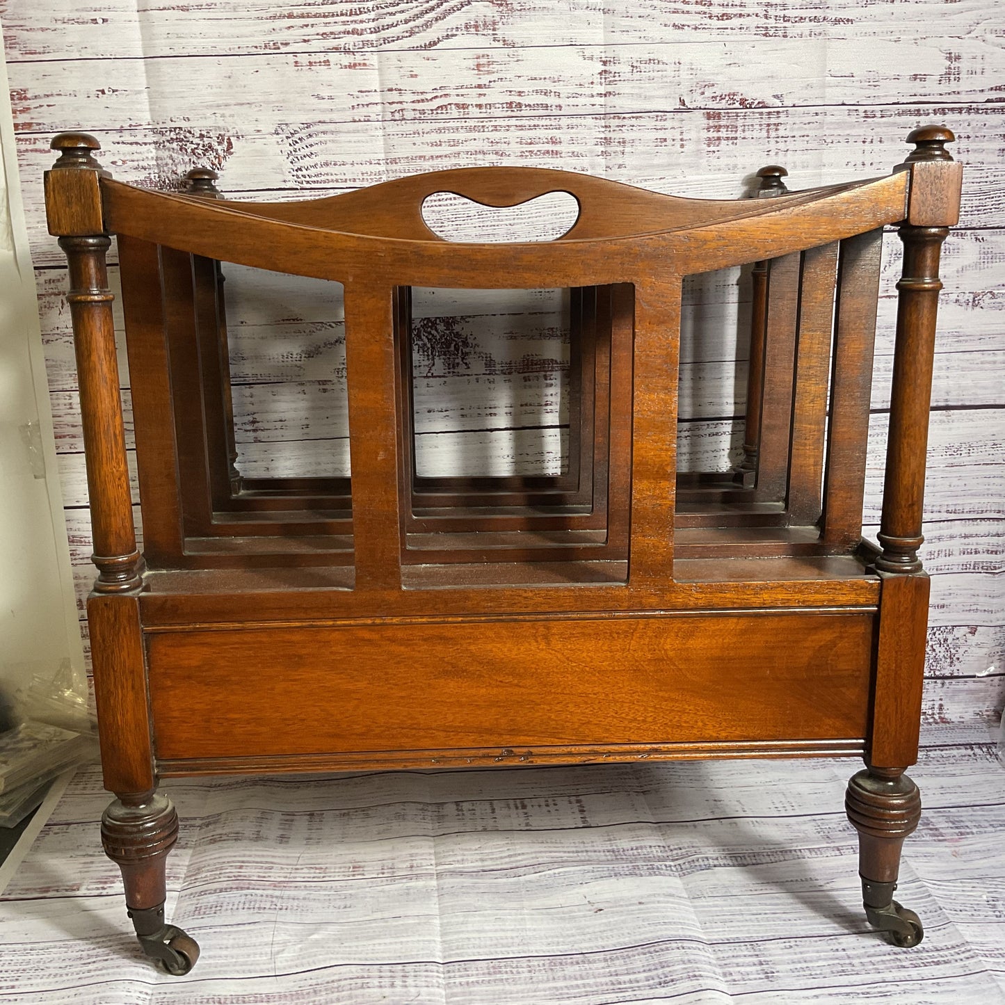 ANTIQUE Eng. Canterbury Mahogany Magazine Rack with Drawer- 20" x 19.5" x 13.75"