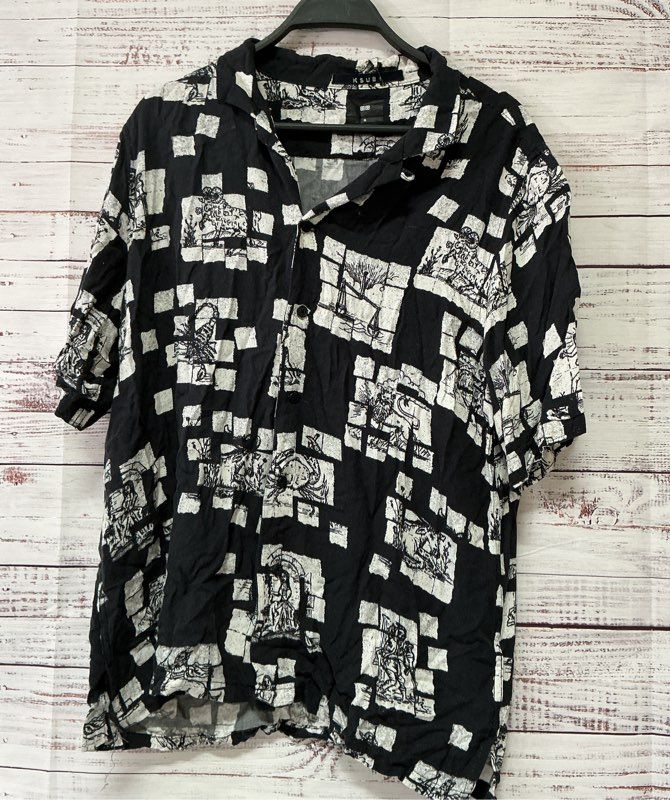 Men's Ksubi Black and white Print button down SS Shirt Size S Retail $180