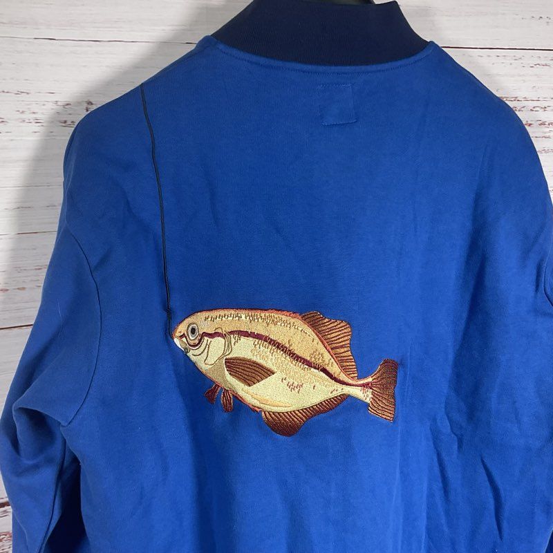 NWT Dinner Service NY Gone Fishing Royal Blue Fleece Henley Sweater Size Medium
