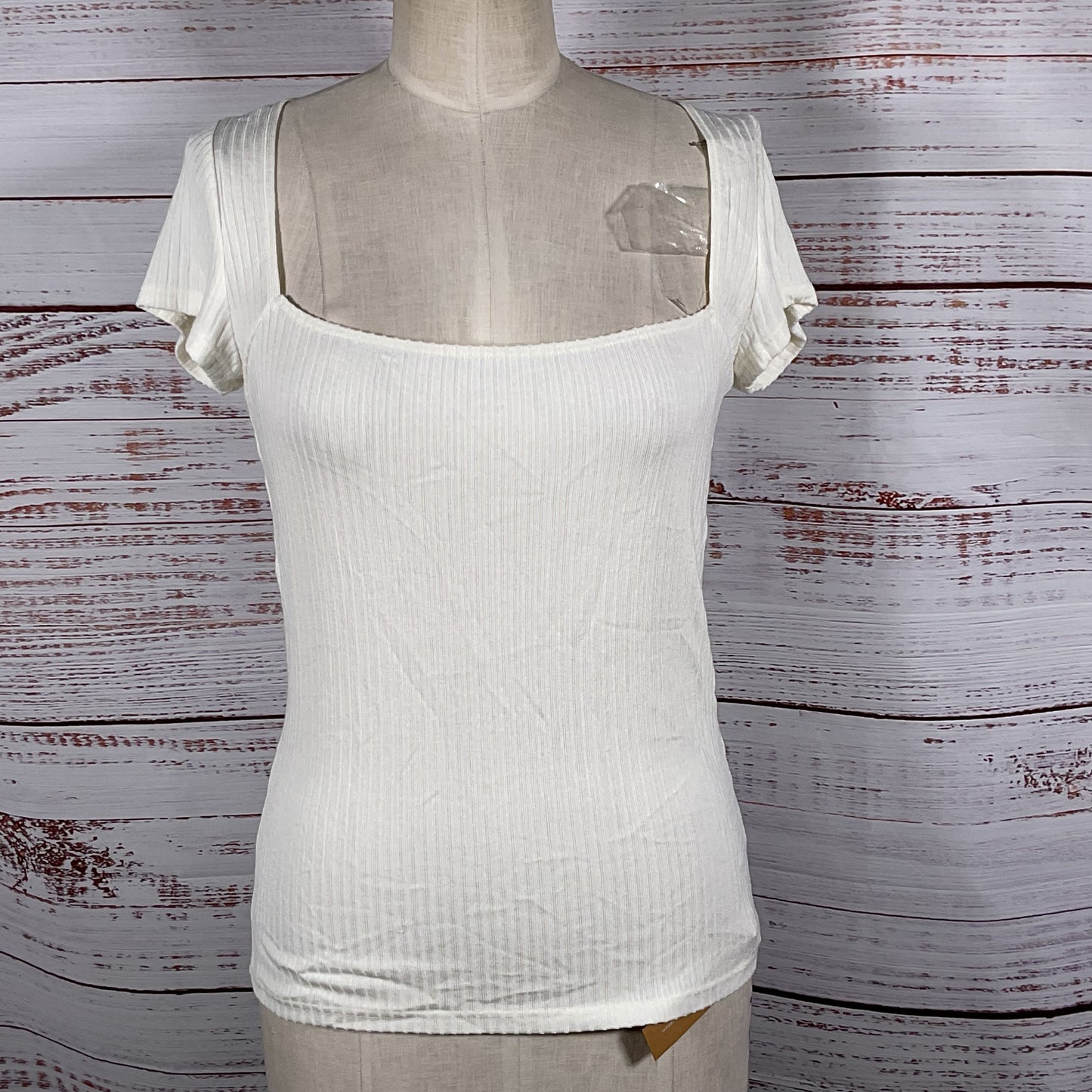 NWT REFORMATION White Bardot Square Neck Ribbed Cap Sleeve Blouse- SZ L