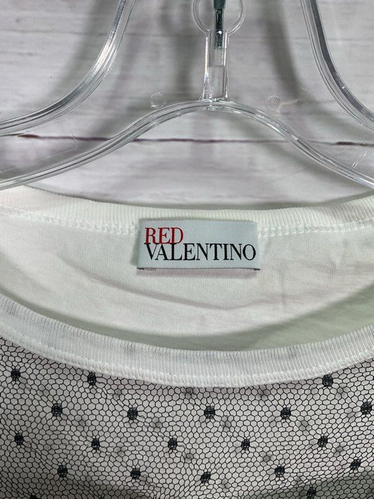 Red Valentino Women's Black Bowtie Lace Top White Shirt Size XS