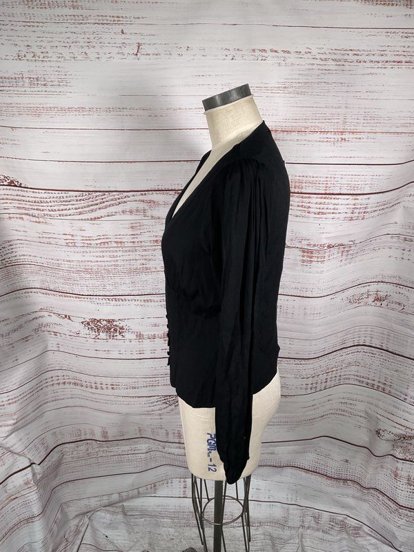 NWT Reformation Women's Black Viscose Blend V-Neck Long Sleeve Blouse Size XL