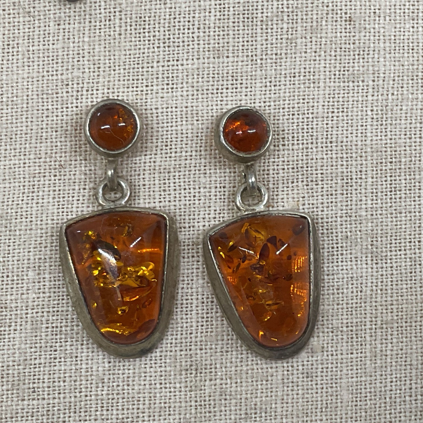 2 Pairs of Sterling Silver & Amber Dangle Earrings- 8.76g